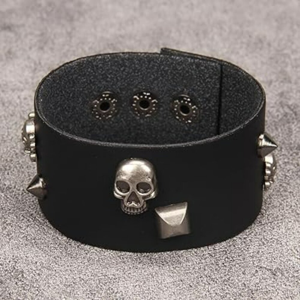 Punk Cuff Bracelet Leather Adjustable Straps Wrap Bracelets Arm Goth‎ Gothic